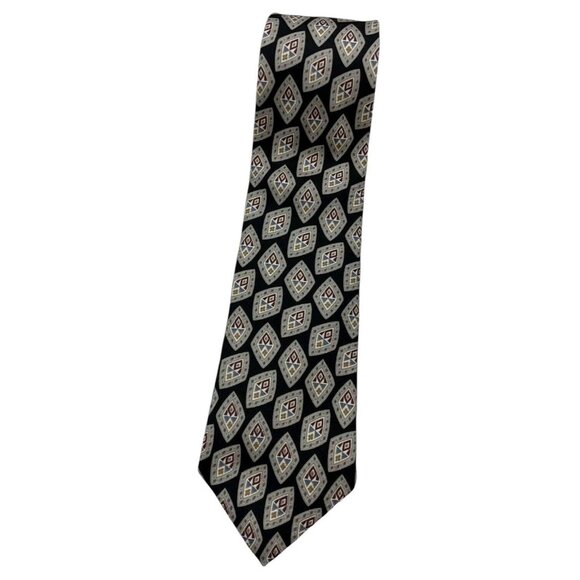 BURBERRYS Men's 100% Silk Necktie LUXURY Tie Black Geometric W:3.8" EUC